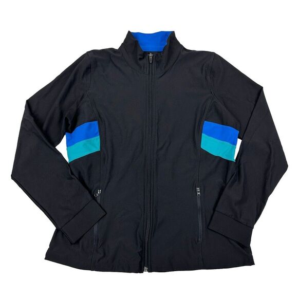 XERSION Black Blue Track Jacket Long Sleeve Full Zip Polyester Spandex Size L - Picture 1 of 9